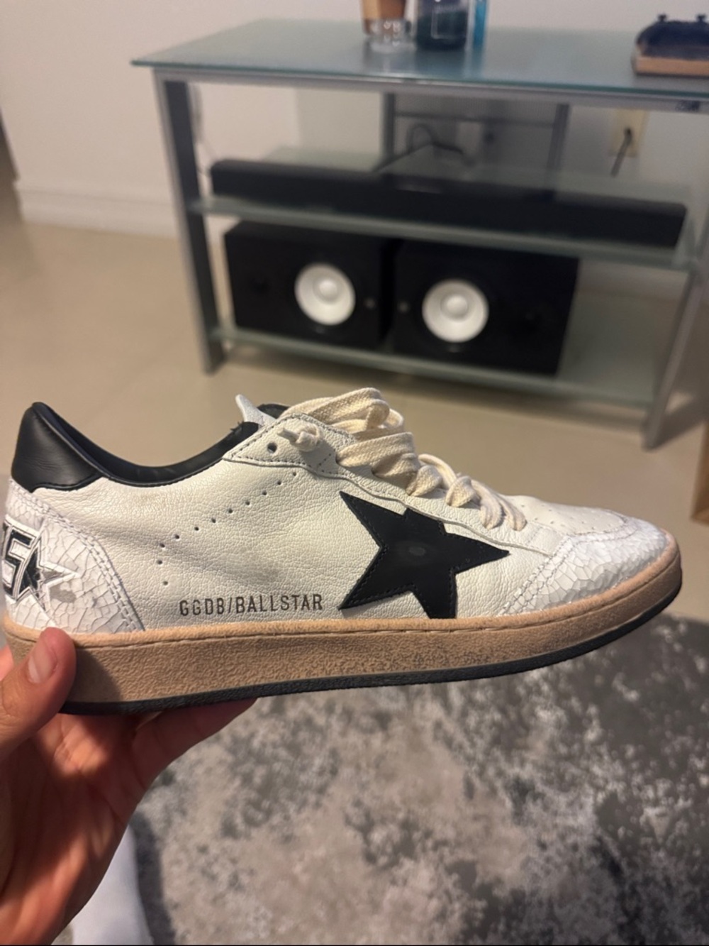 Golden Goose White Leather Sneaker with Black Star Accent - Ballstar size 41